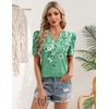 Zeagoo Women Blouses Puff Short Sleeve Tops V Neck Dressy Casual Spring Shirts Boho Floral Cute Clothes 2026(Bf180-green Flowers)