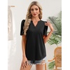Zeagoo Women Blouses Puff Short Sleeve Tops V Neck Dressy Casual Spring Shirts Boho Floral Cute Clothes 2026(Black)