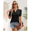 Zeagoo Women Blouses Puff Short Sleeve Tops V Neck Dressy Casual Spring Shirts Boho Floral Cute Clothes 2026(Black)