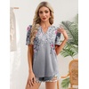 Zeagoo Women Blouses Puff Short Sleeve Tops V Neck Dressy Casual Spring Shirts Boho Floral Cute Clothes 2026(Hf36-grey)