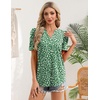 Zeagoo Women Blouses Puff Short Sleeve Tops V Neck Dressy Casual Spring Shirts Boho Floral Cute Clothes 2026(Jh560-green)