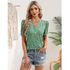 Zeagoo Women Blouses Puff Short Sleeve Tops V Neck Dressy Casual Spring Shirts Boho Floral Cute Clothes 2026(Jh560-green)