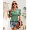 Zeagoo Women Blouses Puff Short Sleeve Tops V Neck Dressy Casual Spring Shirts Boho Floral Cute Clothes 2026(Jh560-green)