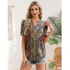 Zeagoo Women Blouses Puff Short Sleeve Tops V Neck Dressy Casual Spring Shirts Boho Floral Cute Clothes 2026(Mz721-multicolored)