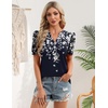 Zeagoo Women Blouses Puff Short Sleeve Tops V Neck Dressy Casual Spring Shirts Boho Floral Cute Clothes 2026(Sf103-navy)