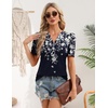 Zeagoo Women Blouses Puff Short Sleeve Tops V Neck Dressy Casual Spring Shirts Boho Floral Cute Clothes 2026(Sf103-navy)