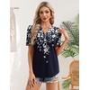 Zeagoo Women Blouses Puff Short Sleeve Tops V Neck Dressy Casual Spring Shirts Boho Floral Cute Clothes 2026(Sf103-navy)