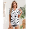 Zeagoo Women Blouses Puff Short Sleeve Tops V Neck Dressy Casual Spring Shirts Boho Floral Cute Clothes 2026(Sf291-white)