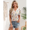 Zeagoo Women Blouses Puff Short Sleeve Tops V Neck Dressy Casual Spring Shirts Boho Floral Cute Clothes 2026(Wf109-apricot)