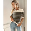 Zeagoo Women Short Sleeve Sweater Summer Crew Neck Dressy Casual Tops(Apricot-black)