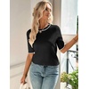 Zeagoo Women Short Sleeve Sweater Summer Crew Neck Dressy Casual Tops(Black)