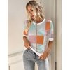 Zeagoo Women Short Sleeve Sweater Summer Crew Neck Dressy Casual Tops(Blue Pink Gw84)