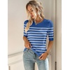 Zeagoo Women Short Sleeve Sweater Summer Crew Neck Dressy Casual Tops(Blue-white)