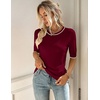 Zeagoo Women Short Sleeve Sweater Summer Crew Neck Dressy Casual Tops(Dark Red)