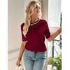 Zeagoo Women Short Sleeve Sweater Summer Crew Neck Dressy Casual Tops(Dark Red)