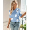 Zeagoo Women Short Sleeve Sweater Summer Crew Neck Dressy Casual Tops(Floral Blue-white)