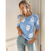 Zeagoo Women Short Sleeve Sweater Summer Crew Neck Dressy Casual Tops(Floral Blue-white)