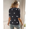 Zeagoo Women Short Sleeve Sweater Summer Crew Neck Dressy Casual Tops(Floral Jh454 Black-white)