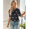 Zeagoo Women Short Sleeve Sweater Summer Crew Neck Dressy Casual Tops(Floral Jh454 Black-white)