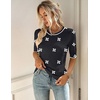 Zeagoo Women Short Sleeve Sweater Summer Crew Neck Dressy Casual Tops(Floral Jh454 Black-white)