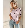 Zeagoo Women Short Sleeve Sweater Summer Crew Neck Dressy Casual Tops(Floral Jh455 Pink-white)