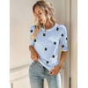 Zeagoo Women Short Sleeve Sweater Summer Crew Neck Dressy Casual Tops(Floral Jh528 Blue-white)
