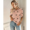 Zeagoo Women Short Sleeve Sweater Summer Crew Neck Dressy Casual Tops(Floral Jh618 Coral-white)