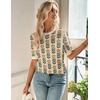 Zeagoo Women Short Sleeve Sweater Summer Crew Neck Dressy Casual Tops(Floral Khaki-orange)