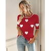 Zeagoo Women Short Sleeve Sweater Summer Crew Neck Dressy Casual Tops(Heart Red-white)