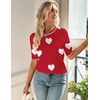 Zeagoo Women Short Sleeve Sweater Summer Crew Neck Dressy Casual Tops(Heart Red-white)