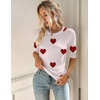 Zeagoo Women Short Sleeve Sweater Summer Crew Neck Dressy Casual Tops(Heart White-red)