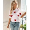 Zeagoo Women Short Sleeve Sweater Summer Crew Neck Dressy Casual Tops(Heart White-red)
