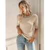 Zeagoo Women Short Sleeve Sweater Summer Crew Neck Dressy Casual Tops(Khaki)