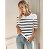 Zeagoo Women Short Sleeve Sweater Summer Crew Neck Dressy Casual Tops(White-black)
