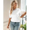 Zeagoo Women Short Sleeve Sweater Summer Crew Neck Dressy Casual Tops(White-black)