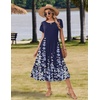 Zeagoo Women Summer Midi A Line Dress Short Sleeve Casual Flowy Tiered Beach Long Sundress with Pockets 2026 Vacation Travel(A01-navy Blue Floral)