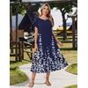 Zeagoo Women Summer Midi A Line Dress Short Sleeve Casual Flowy Tiered Beach Long Sundress with Pockets 2026 Vacation Travel(A01-navy Blue Floral)