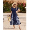 Zeagoo Women Summer Midi A Line Dress Short Sleeve Casual Flowy Tiered Beach Long Sundress with Pockets 2026 Vacation Travel(A01-navy Blue Floral)