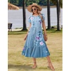 Zeagoo Women Summer Midi A Line Dress Short Sleeve Casual Flowy Tiered Beach Long Sundress with Pockets 2026 Vacation Travel(A02-blue Floral-2)