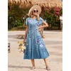 Zeagoo Women Summer Midi A Line Dress Short Sleeve Casual Flowy Tiered Beach Long Sundress with Pockets 2026 Vacation Travel(A02-blue Floral-2)