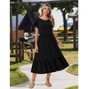 Zeagoo Women Summer Midi A Line Dress Short Sleeve Casual Flowy Tiered Beach Long Sundress with Pockets 2026 Vacation Travel(A03-black)