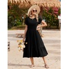Zeagoo Women Summer Midi A Line Dress Short Sleeve Casual Flowy Tiered Beach Long Sundress with Pockets 2026 Vacation Travel(A03-black)