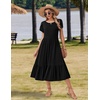 Zeagoo Women Summer Midi A Line Dress Short Sleeve Casual Flowy Tiered Beach Long Sundress with Pockets 2026 Vacation Travel(A03-black)