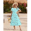 Zeagoo Women Summer Midi A Line Dress Short Sleeve Casual Flowy Tiered Beach Long Sundress with Pockets 2026 Vacation Travel(Bf311)