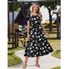 Zeagoo Women Summer Midi A Line Dress Short Sleeve Casual Flowy Tiered Beach Long Sundress with Pockets 2026 Vacation Travel(Black White Floral)