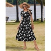 Zeagoo Women Summer Midi A Line Dress Short Sleeve Casual Flowy Tiered Beach Long Sundress with Pockets 2026 Vacation Travel(Black White Floral)