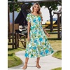 Zeagoo Women Summer Midi A Line Dress Short Sleeve Casual Flowy Tiered Beach Long Sundress with Pockets 2026 Vacation Travel(Blue Brown Floral)