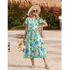 Zeagoo Women Summer Midi A Line Dress Short Sleeve Casual Flowy Tiered Beach Long Sundress with Pockets 2026 Vacation Travel(Blue Brown Floral)