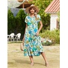 Zeagoo Women Summer Midi A Line Dress Short Sleeve Casual Flowy Tiered Beach Long Sundress with Pockets 2026 Vacation Travel(Blue Brown Floral)