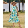 Zeagoo Women Summer Midi A Line Dress Short Sleeve Casual Flowy Tiered Beach Long Sundress with Pockets 2026 Vacation Travel(Blue Brown Floral)